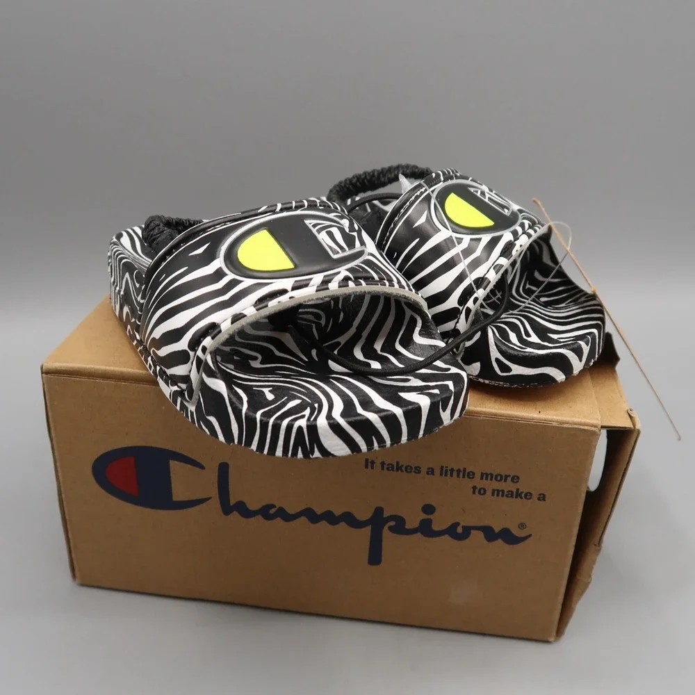 Champion Animal Print IPO Slides Zebra Neon‎ Yellow CPS10501T Toddler Size 4